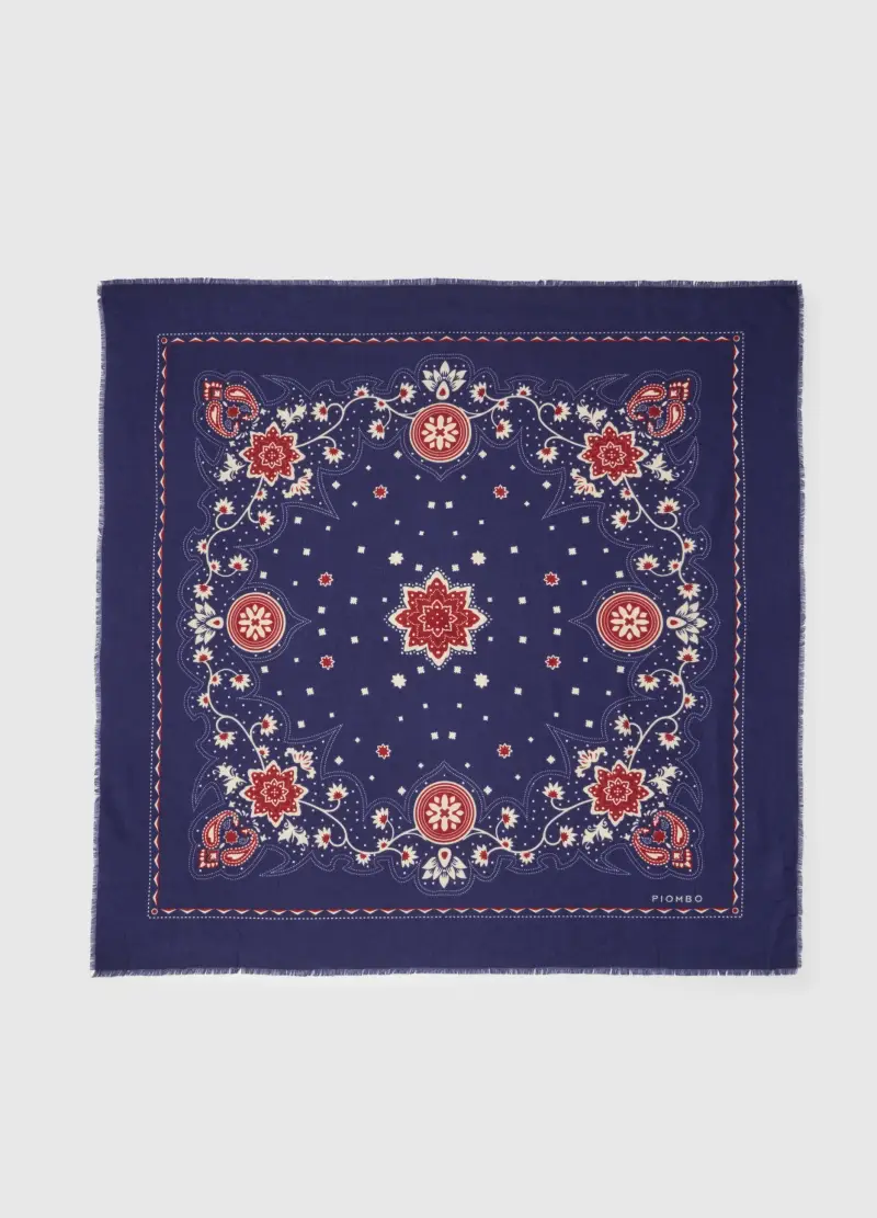 Foulard Blu Con Dettagli Floreali, Donna, Multicolor miniatura 3