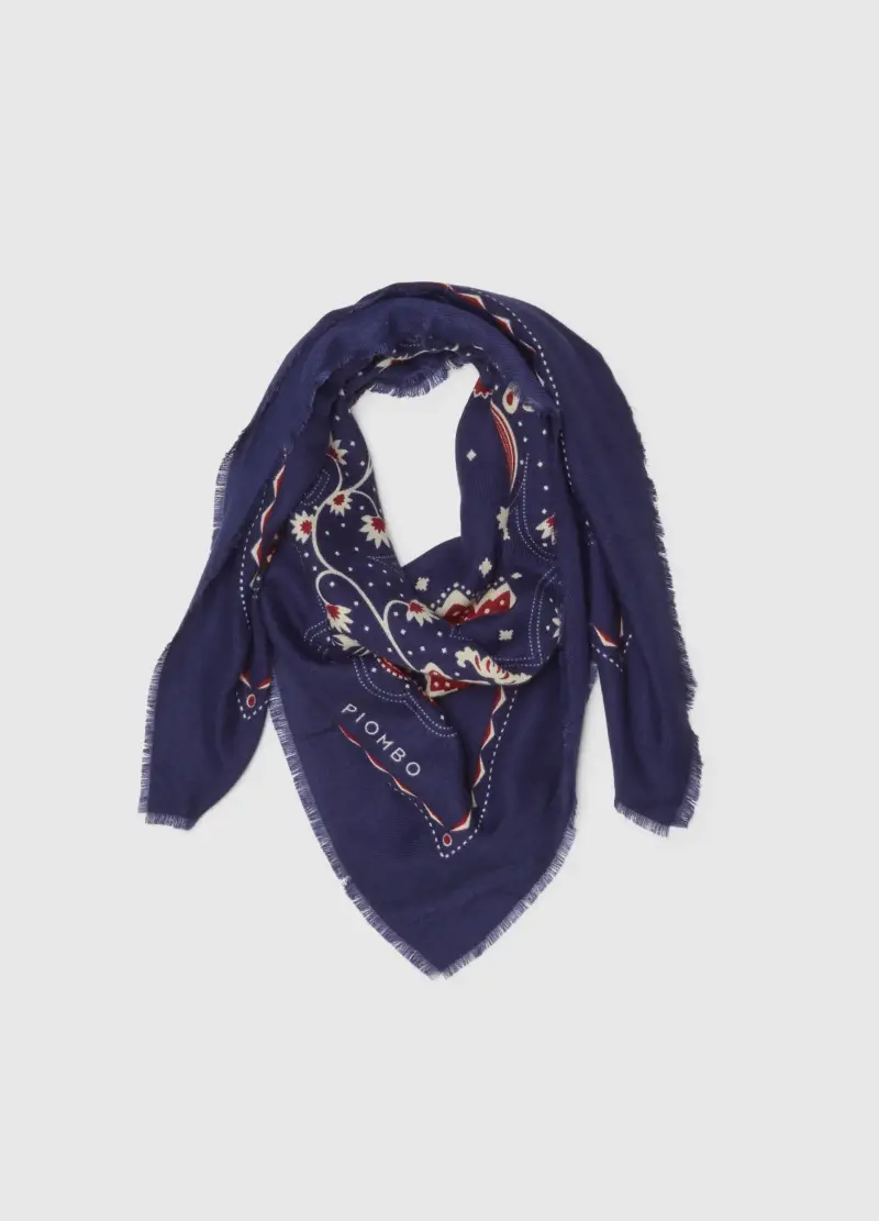 Foulard Blu Con Dettagli Floreali, Donna, Multicolor