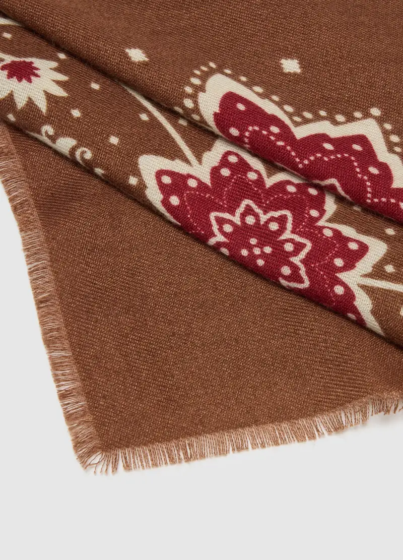 Foulard Marrone Con Dettagli Floreali, Donna, Marrone miniatura 2
