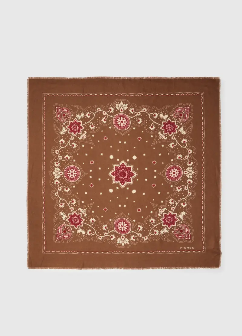 Foulard Marrone Con Dettagli Floreali, Donna, Marrone miniatura 3