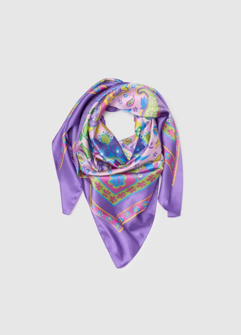 Foulard Multicolor Con Motivi Floreali, Donna, Multicolor