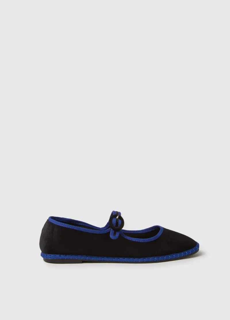 Friulane Nere Con Bordi Blu Regular Fit, Donna, Multicolor