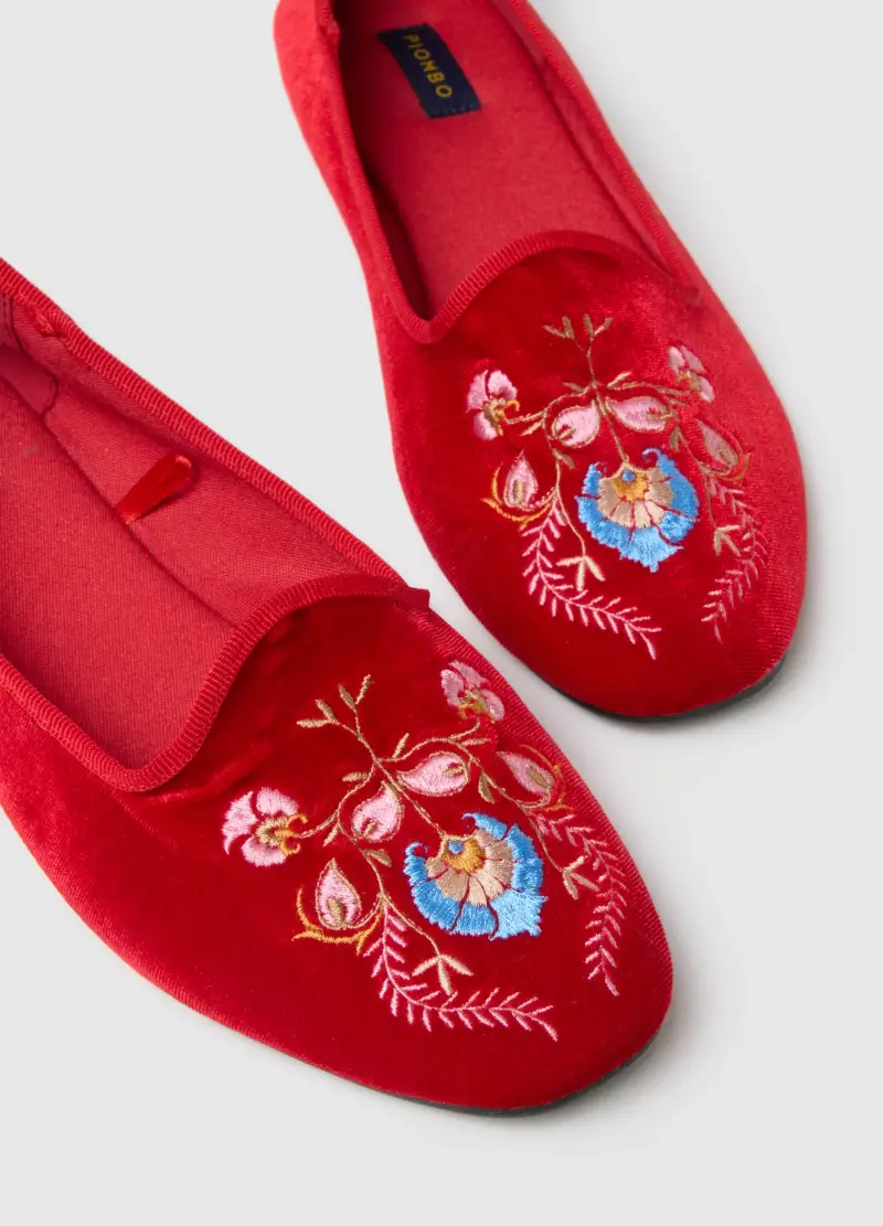 Friulane Rosse Regular Fit Con Ricami Floreali, Donna, Rosso miniatura 3