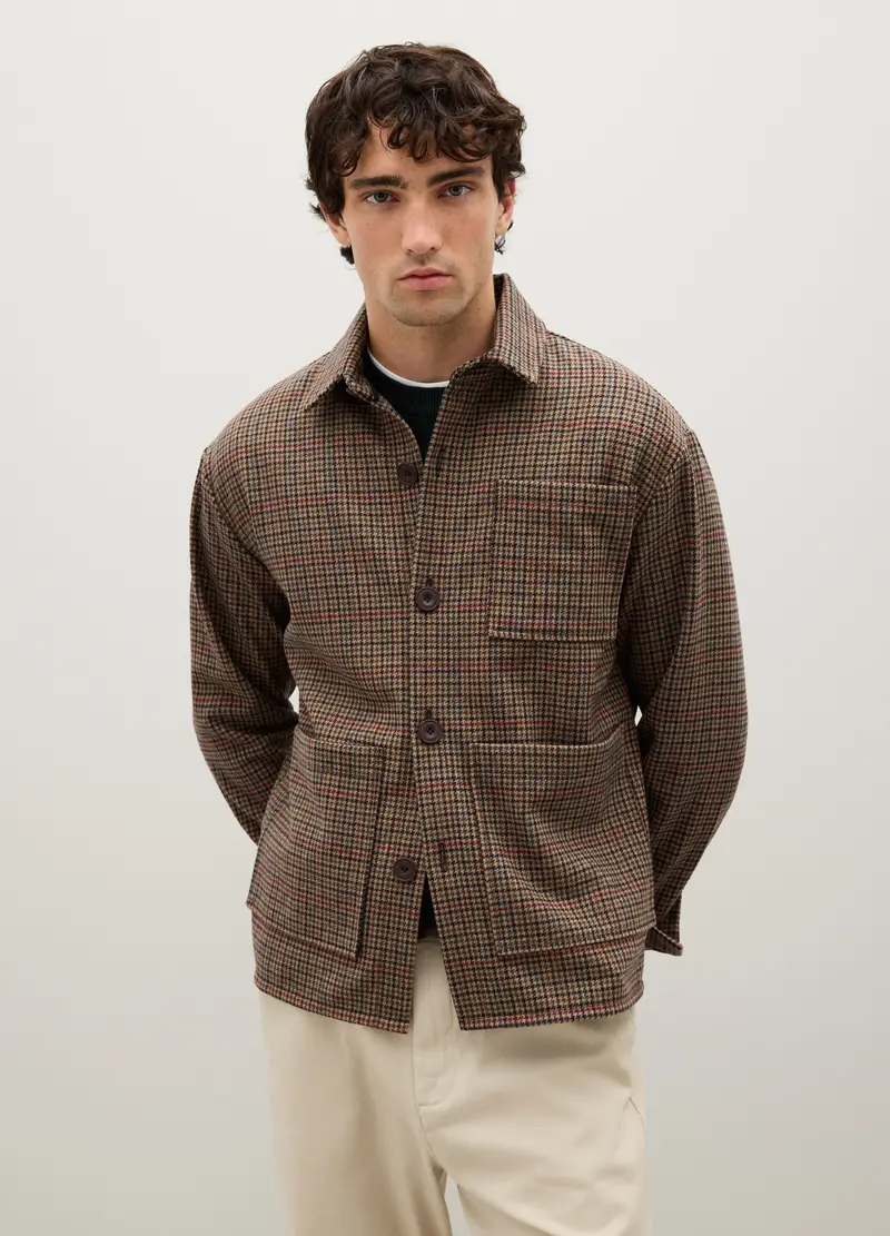 Giacca A Quadri Marrone Con Zip, Uomo, Multicolor miniatura 2