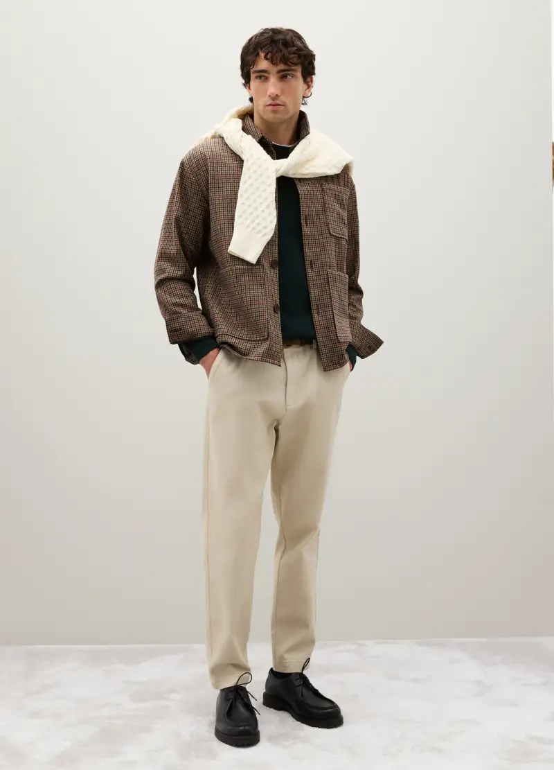 Giacca A Quadri Marrone Con Zip, Uomo, Multicolor