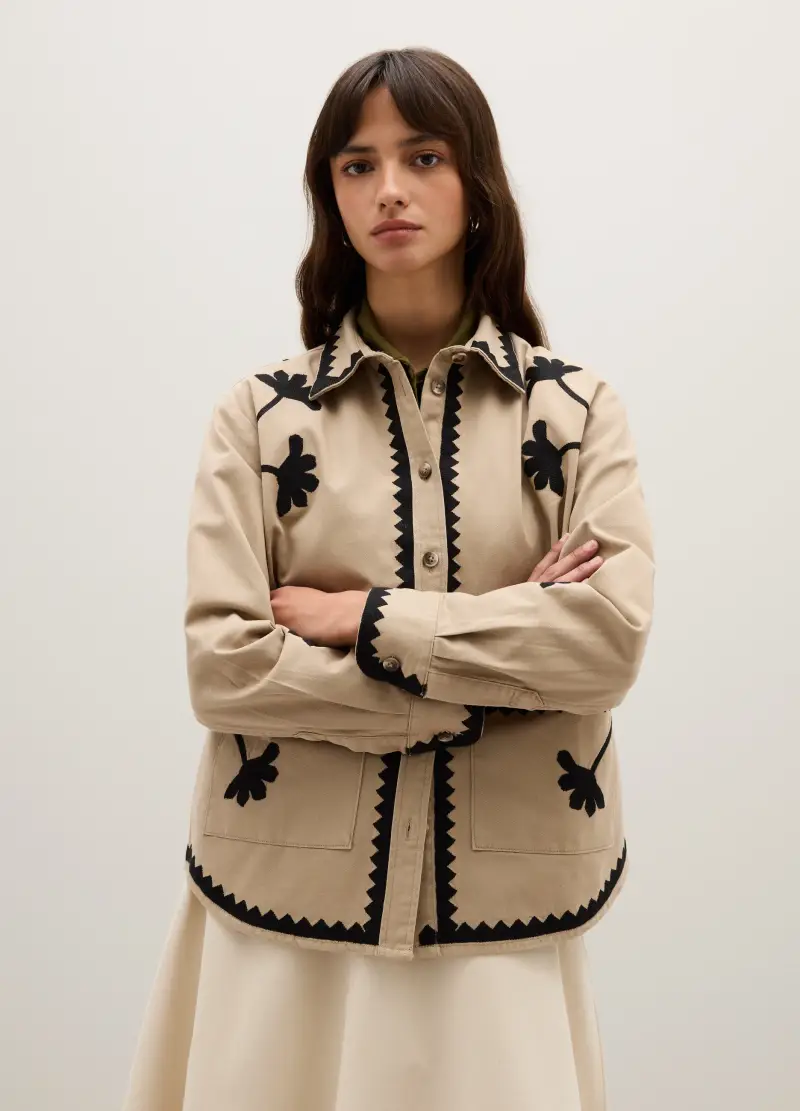 Giacca Beige In Puro Cotone Multicolor Regular Fit, Donna, Multicolor