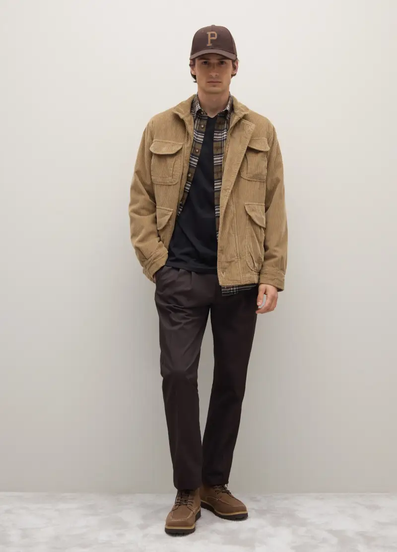 Giacca Beige In Puro Cotone Regular Fit Con Tasche E Zip, Uomo, Beige miniatura 3