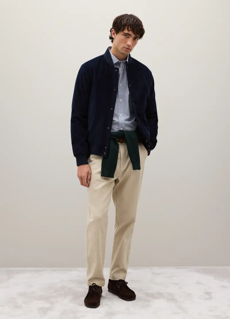 Giacca Bomber In Puro Cotone Blu Con Zip, Uomo, Blu