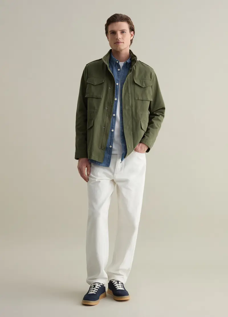 Giacca Corta Sahariana Con Cappuccio Interno, Uomo, Verde