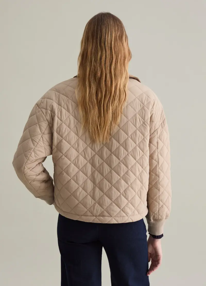 Giacca Corta Trapuntata Colletto In Corduroy, Donna, Beige miniatura 3