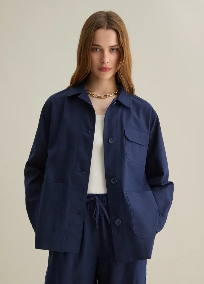 Giacca Da Donna In Cotone E Lino Blu Regular Fit, Blu