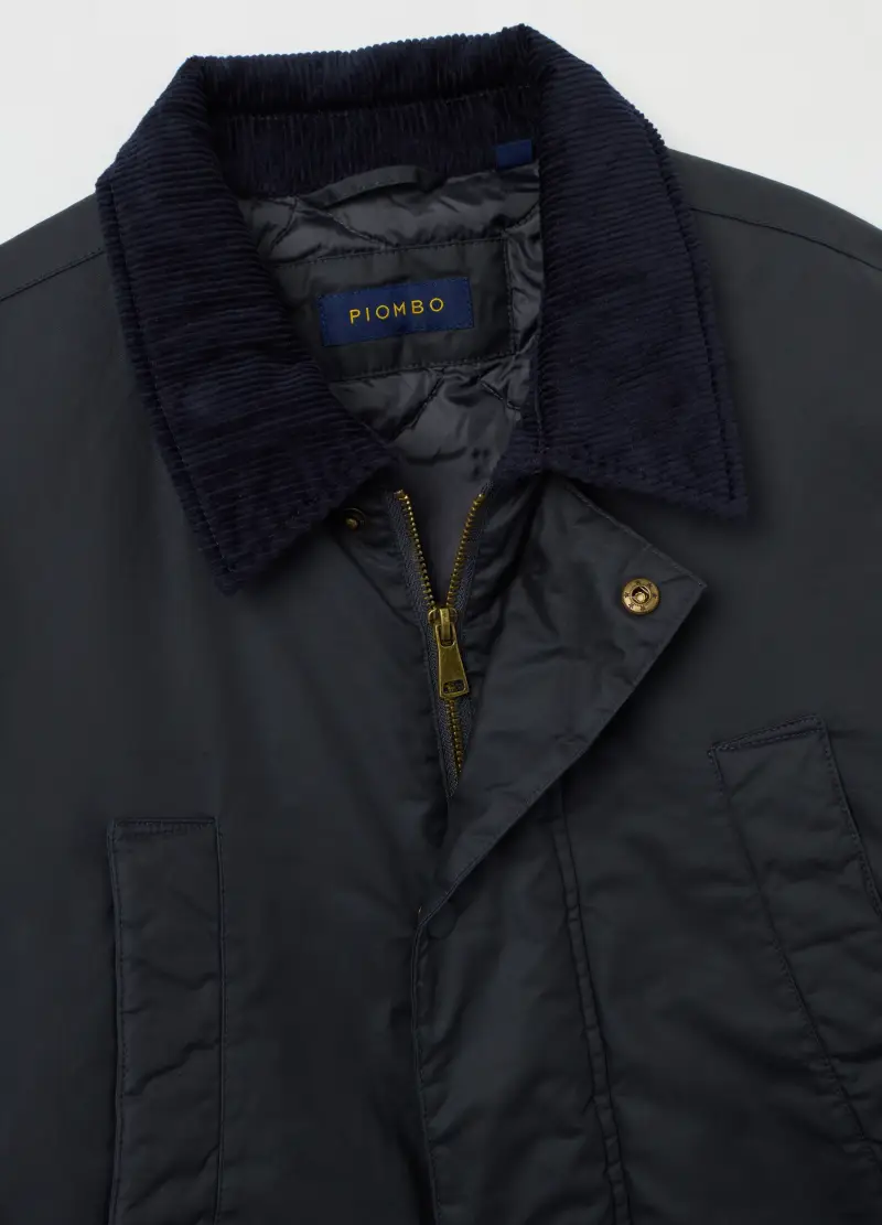 Giacca Imbottita Blu In Puro Cotone Con Colletto In Velluto, Uomo, Blu miniatura 2