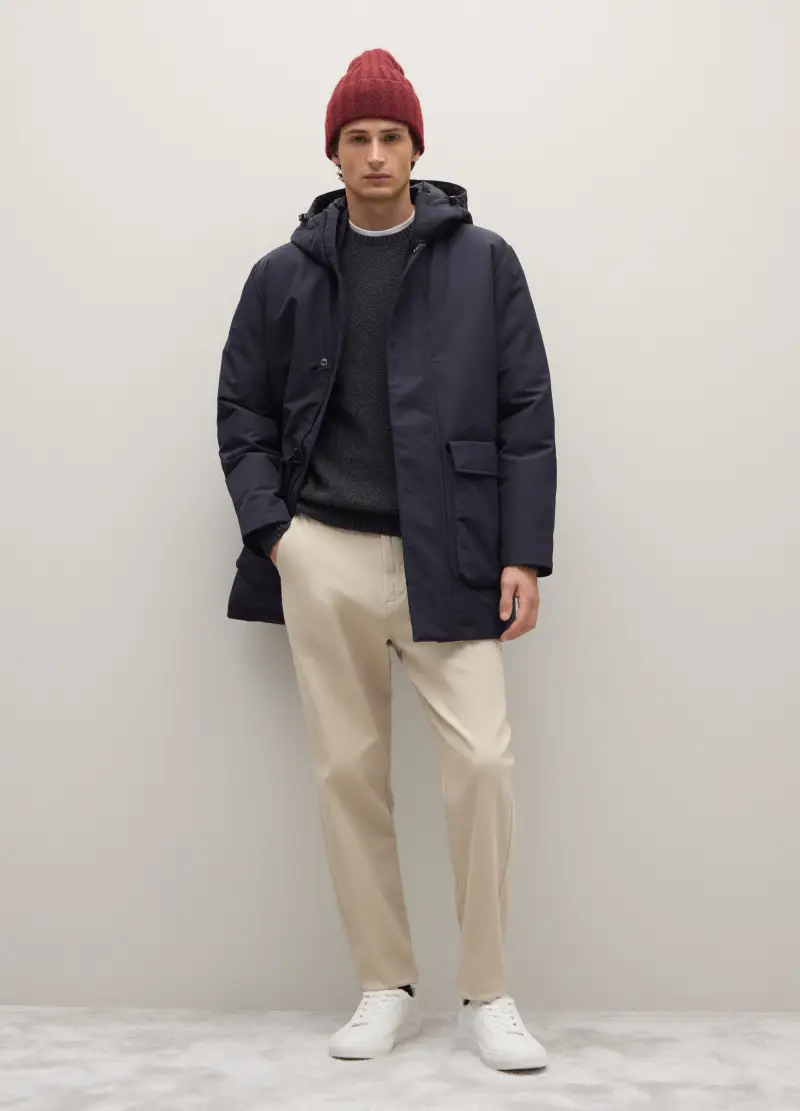 Giacca Imbottita Blu Regular Fit Con Zip E Cappuccio, Uomo, Blu