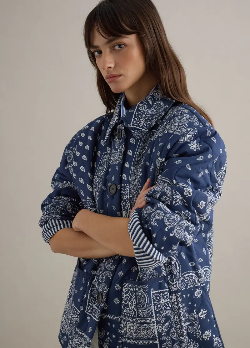 Giacca Imbottita In Puro Cotone Multicolor Regular Fit Con Fantasia, Donna, Multicolor