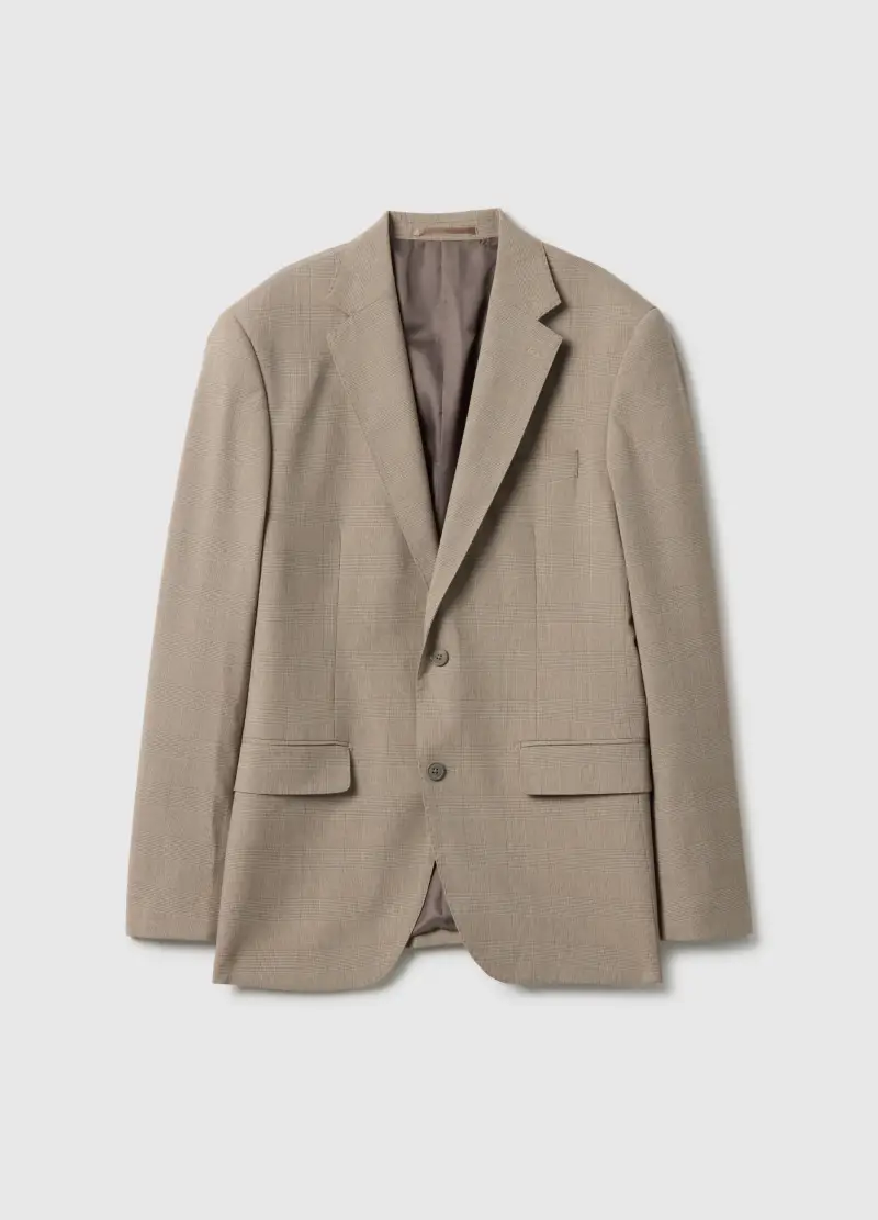 Giacca In Misto Cotone Beige A Quadri Slim Fit Con Risvolto, Uomo, Beige
