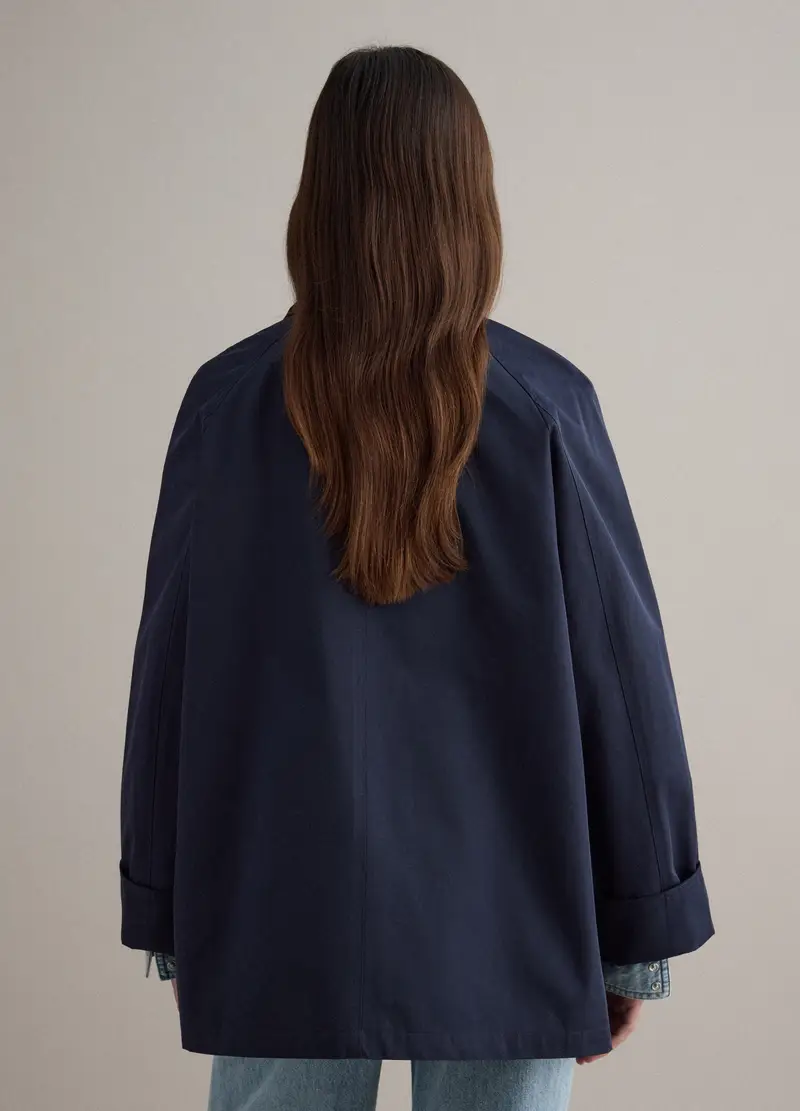 Giacca In Misto Cotone Blu Regular Fit Con Colletto A Contrasto, Donna, Blu miniatura 3