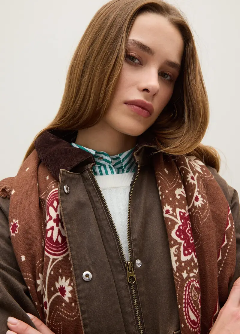 Giacca In Misto Cotone Marrone Con Bottoni E Zip, Donna, Marrone miniatura 3