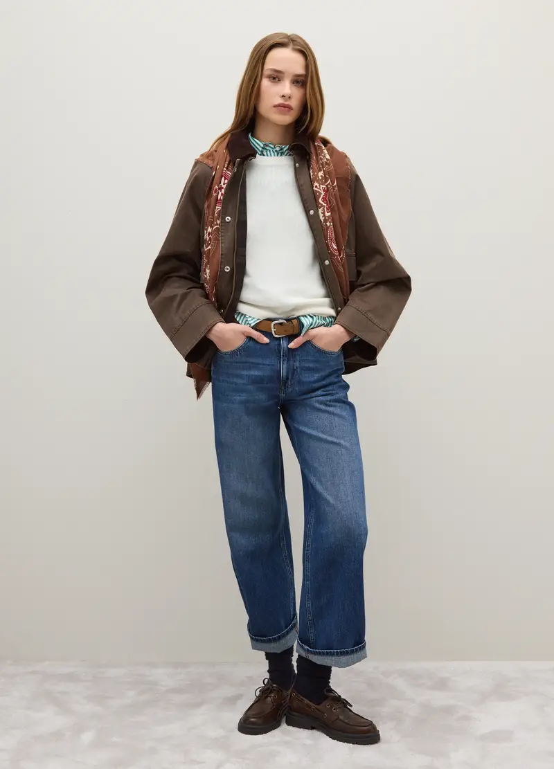 Giacca In Misto Cotone Marrone Con Bottoni E Zip, Donna, Marrone