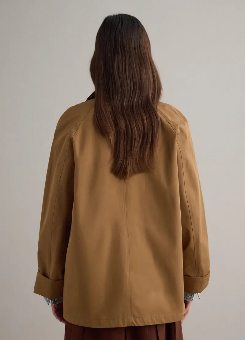 Giacca In Misto Cotone Marrone Regular Fit Con Colletto A Contrasto, Donna, Marrone miniatura 3