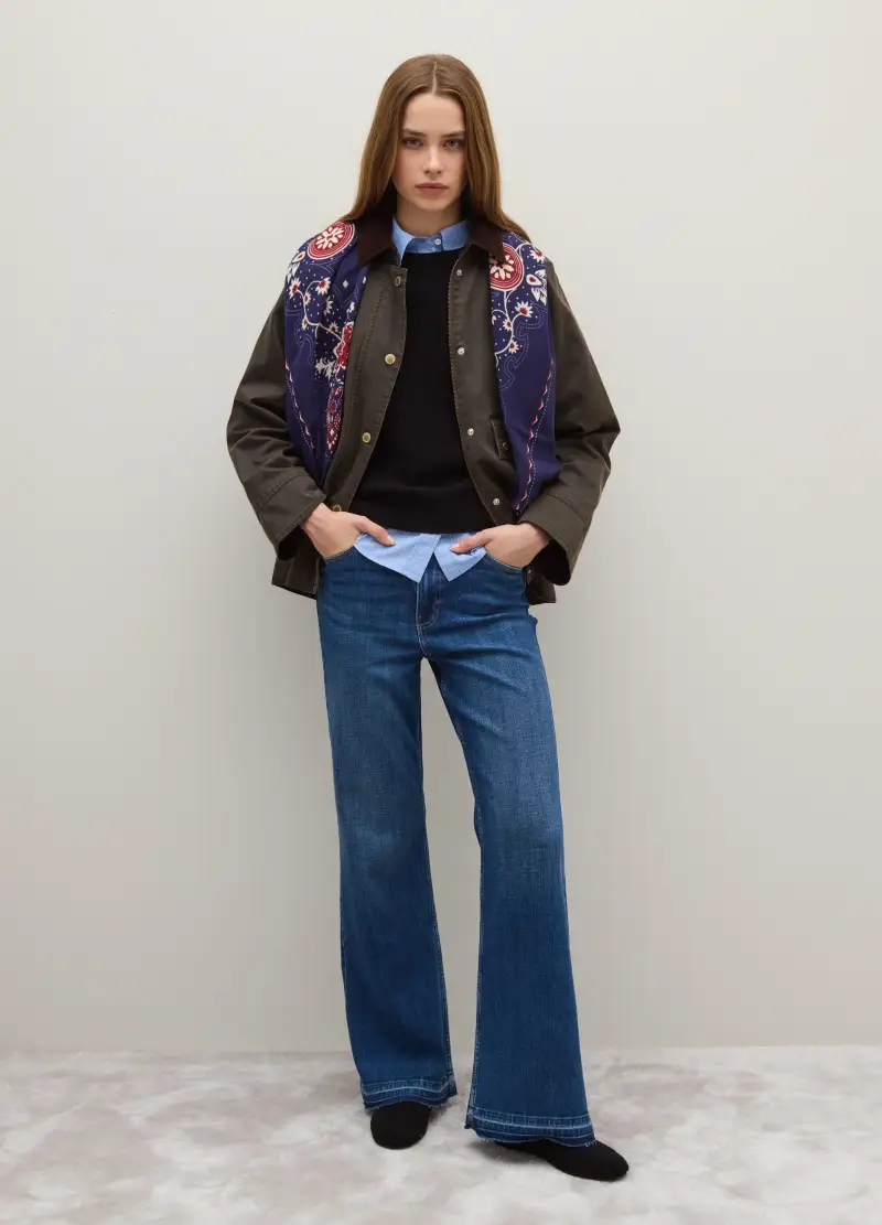 Giacca In Misto Cotone Verde Scuro Con Bottoni E Zip, Donna, Verde miniatura 2