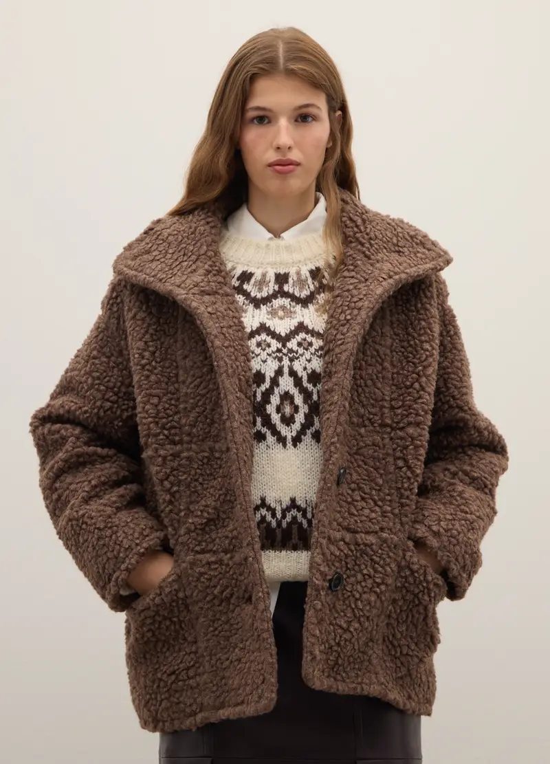 Giacca In Misto Lana Marrone Vestibilità Over Con Bottoni, Donna, Marrone miniatura 3