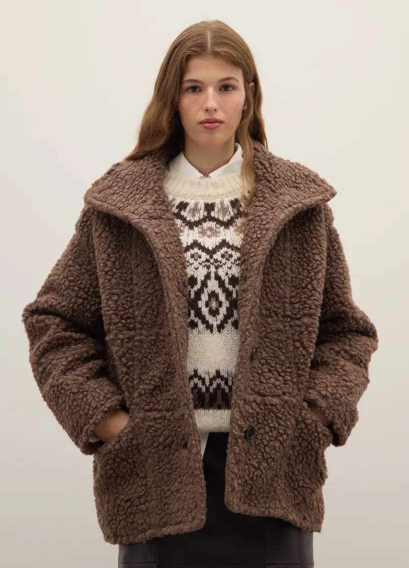 Giacca In Misto Lana Marrone Vestibilità Over Con Bottoni, Donna, Marrone miniatura 3