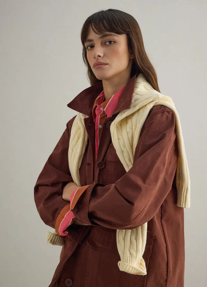 Giacca In Puro Cotone Marrone Regular Fit Con Colletto E Bottoni, Donna, Marrone