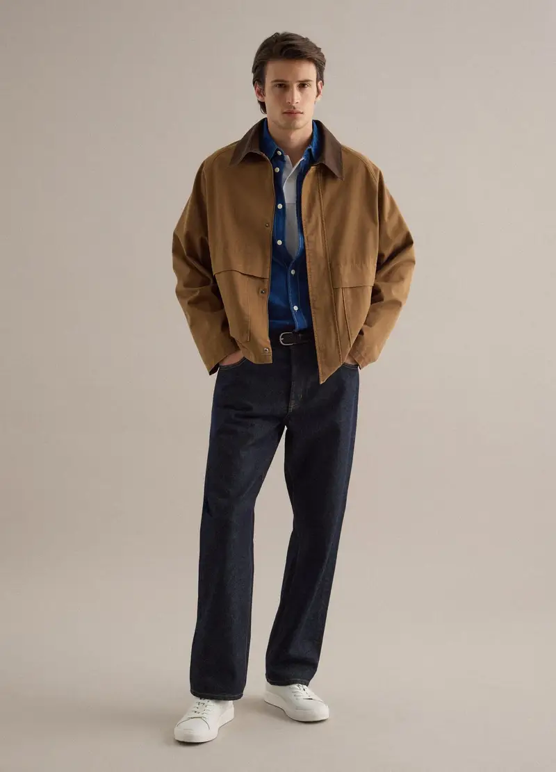 Giacca In Puro Cotone Marrone Regular Fit Con Collo A Contrasto, Uomo, Marrone miniatura 2