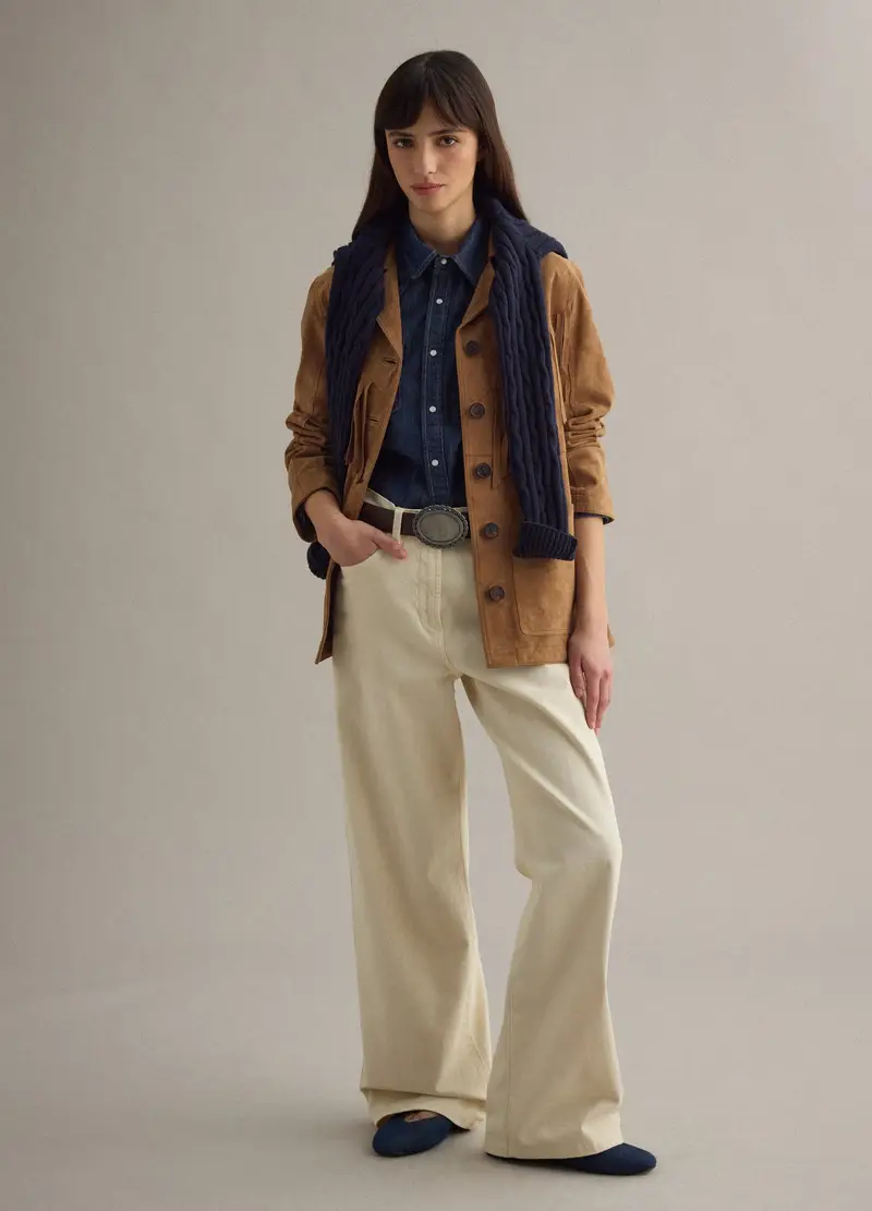 Giacca In Vera Pelle Marrone Regular Fit Con Frange, Donna, Marrone miniatura 2