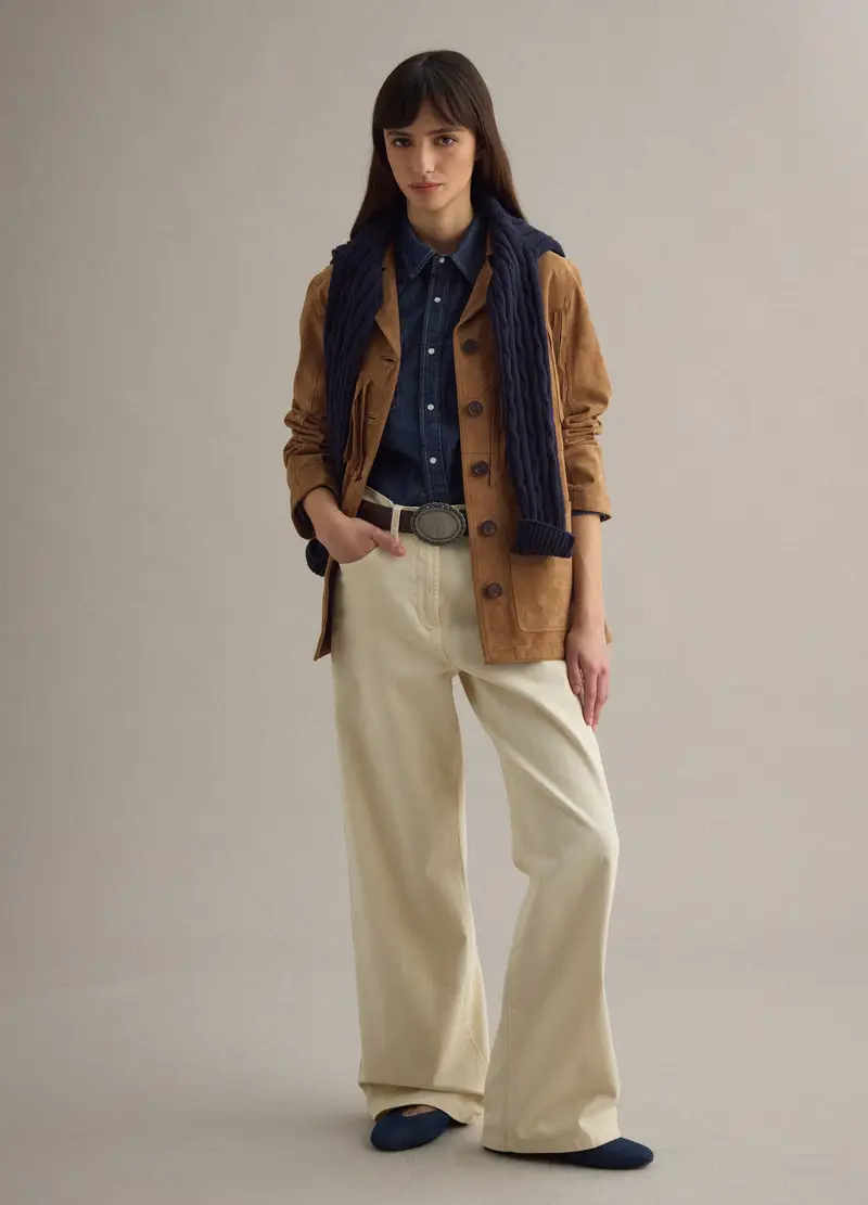 Giacca In Vera Pelle Marrone Regular Fit Con Frange, Donna, Marrone miniatura 2