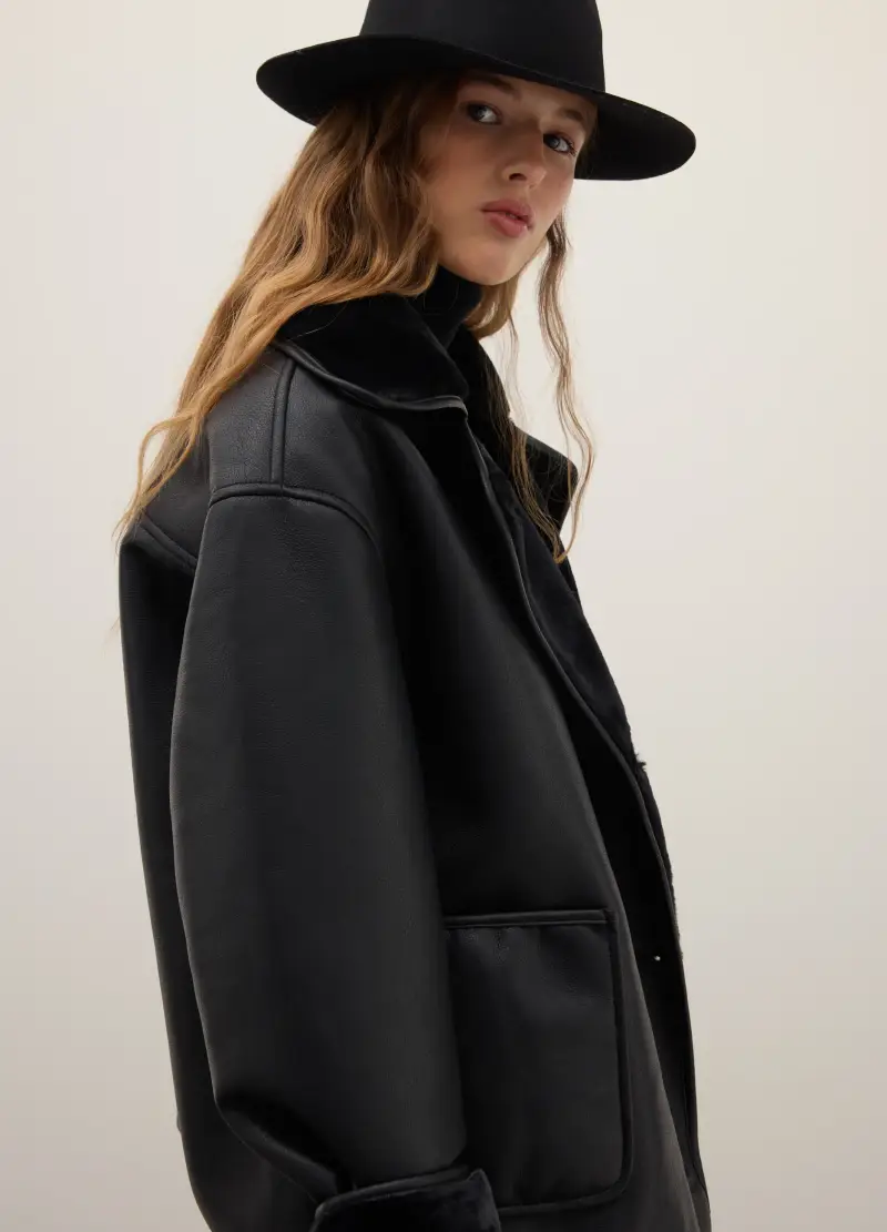 Giacca Nera Oversize Con Bottoni, Donna, Nero