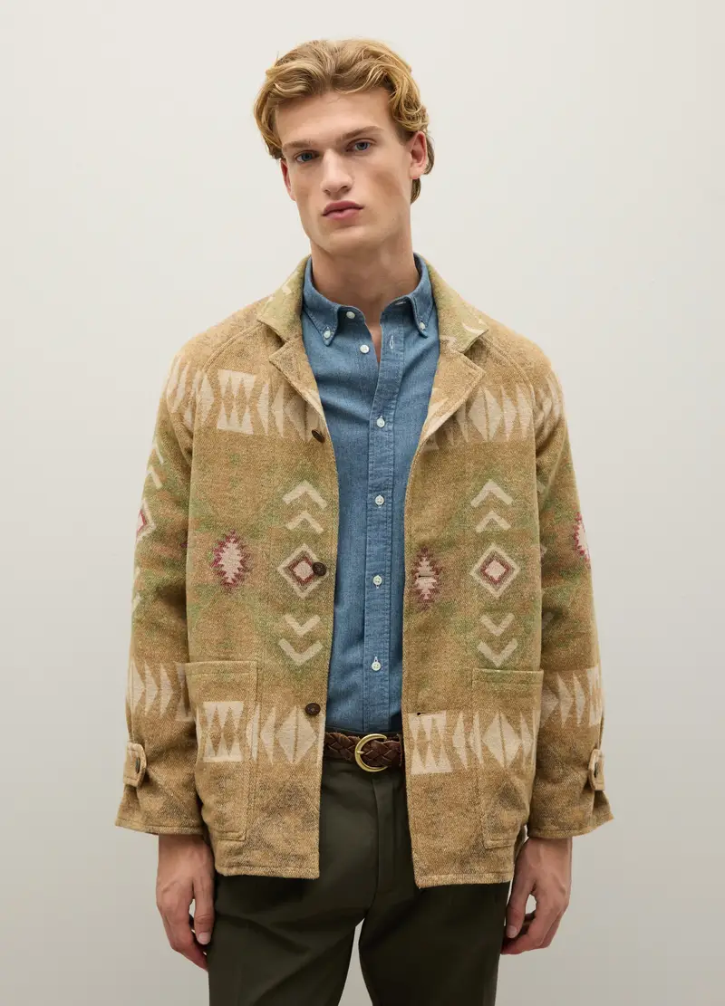 Giacca Shacket Beige Con Fanstasie E Zip, Uomo, Multicolor miniatura 3