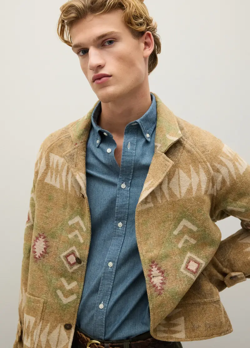 Giacca Shacket Beige Con Fanstasie E Zip, Uomo, Multicolor