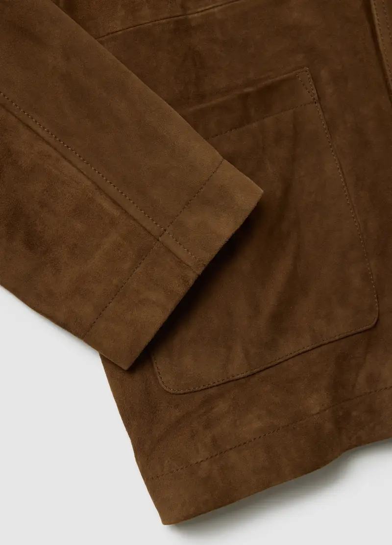 Giacca Shacket In Vera Pelle Con Bottoni E Tasche, Uomo, Marrone miniatura 2