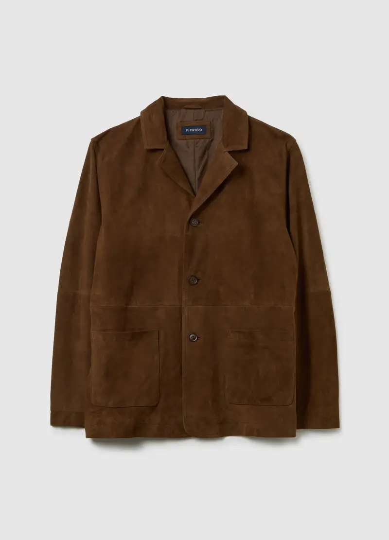 Giacca Shacket In Vera Pelle Con Bottoni E Tasche, Uomo, Marrone