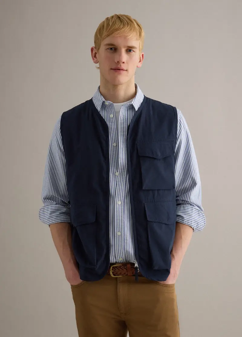 Gilet Blu Regular Fit Con Zip E Tasche Frontali, Uomo, Blu