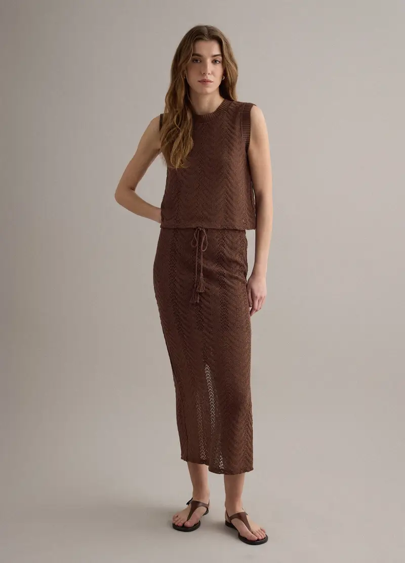 Gilet Marrone Regular Fit Con Design Traforato, Donna, Marrone miniatura 2