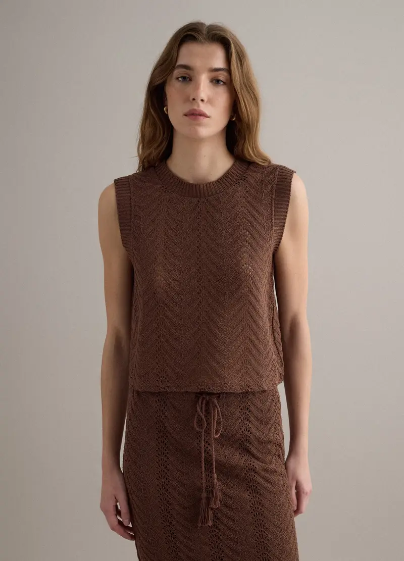 Gilet Marrone Regular Fit Con Design Traforato, Donna, Marrone miniatura 3