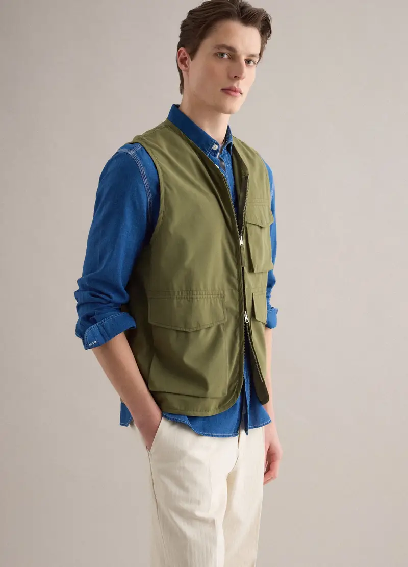 Gilet Verde Regular Fit Con Zip E Tasche Frontali, Uomo, Verde