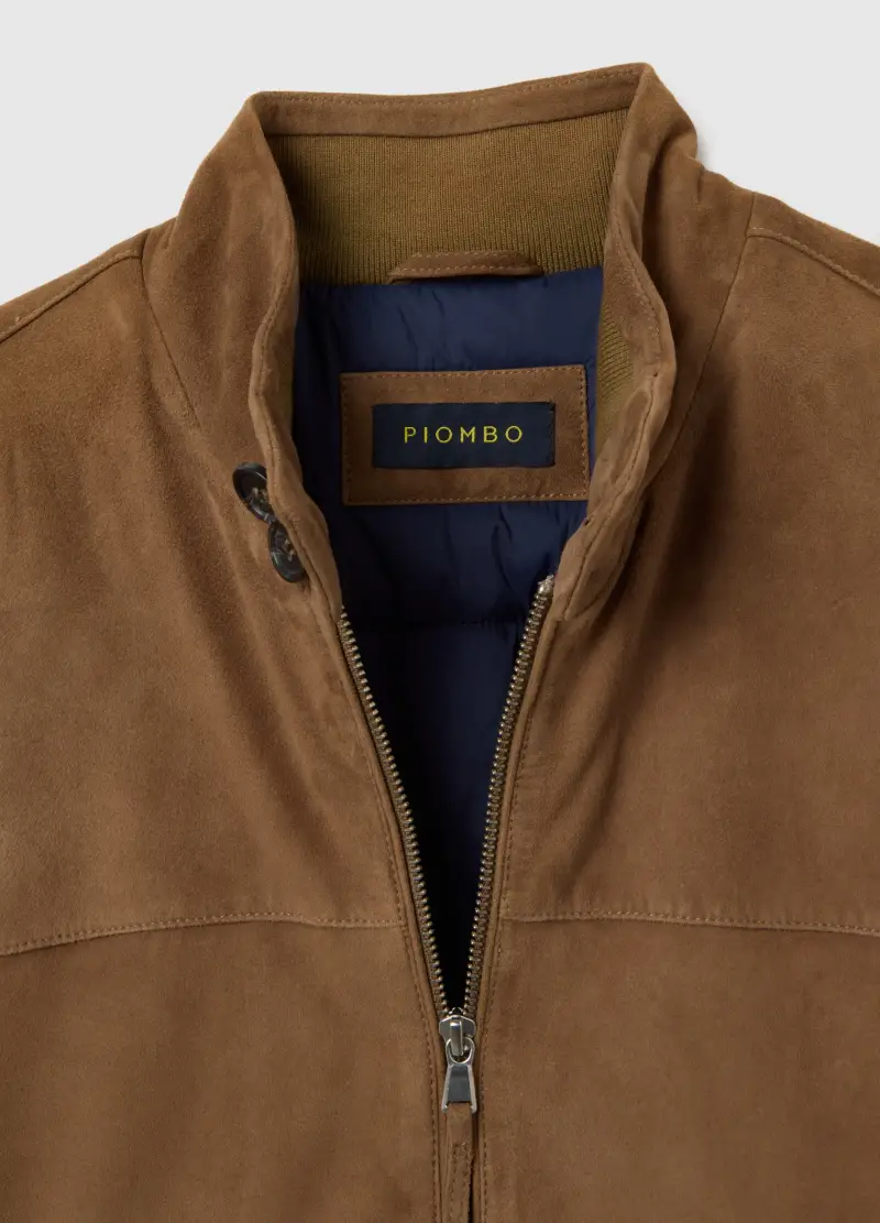 Giubbotto Bomber Da Uomo In Vera Pelle Marrone Regular Fit, Marrone miniatura 2