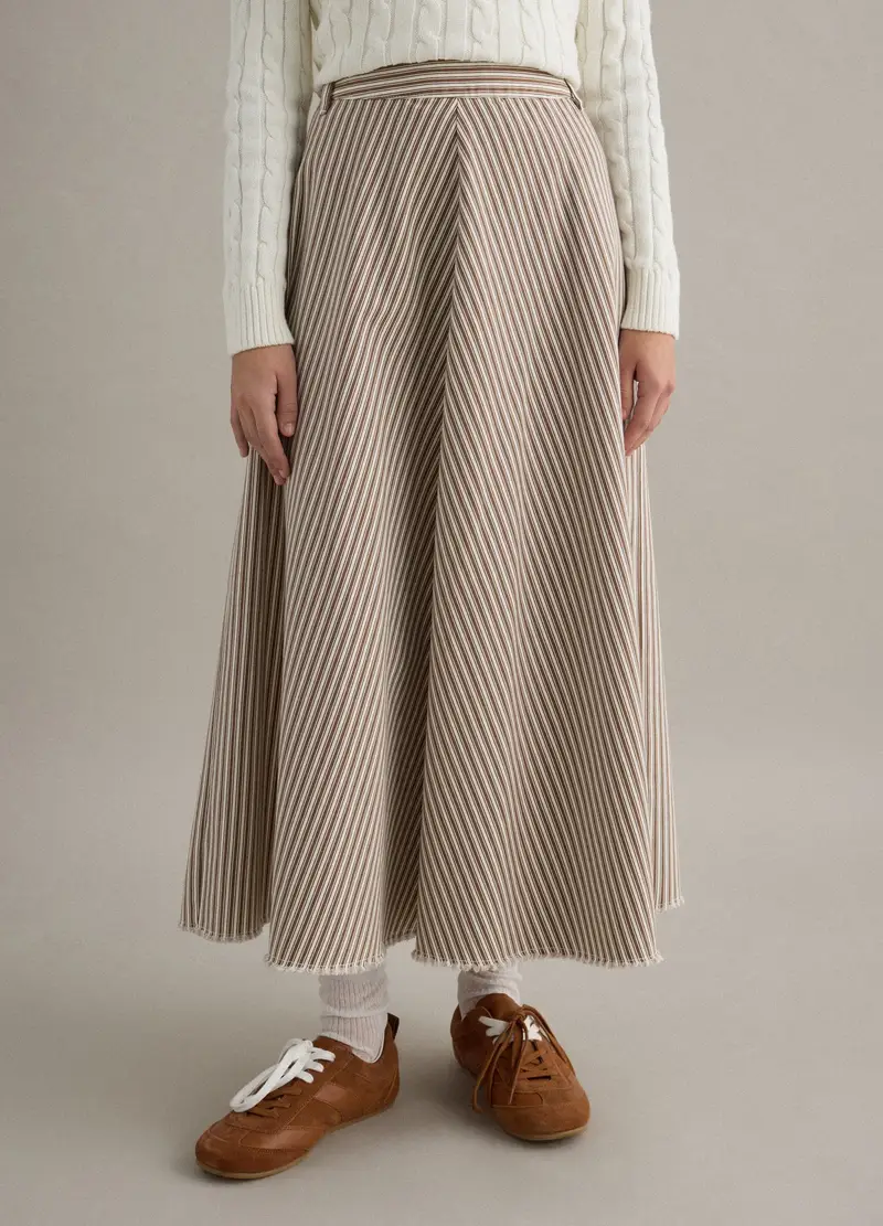 Gonna A Vita Alta In Puro Cotone A Righe Multicolor, Donna, Multicolor miniatura 2