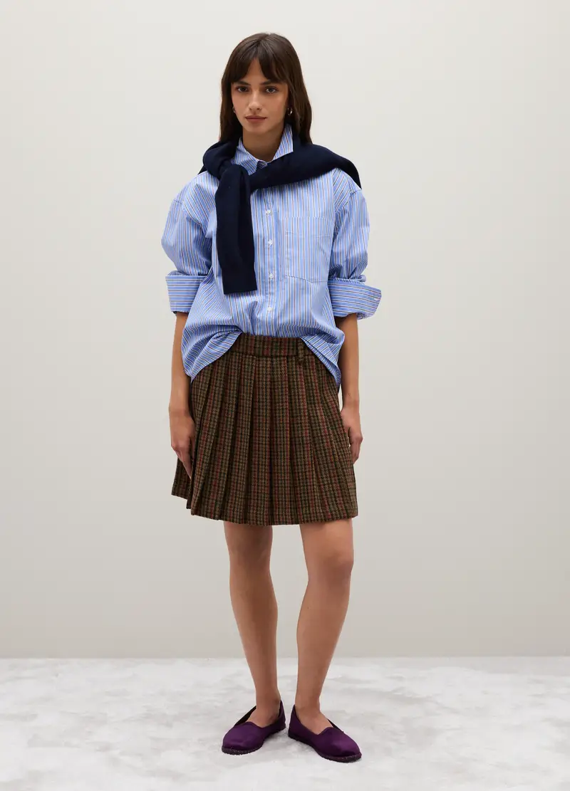 Gonna In Misto Lana Marrone A Pieghe, Donna, Marrone miniatura 2