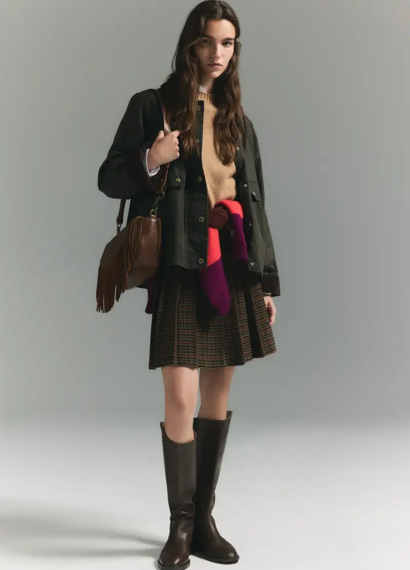 Gonna In Misto Lana Marrone A Pieghe, Donna, Marrone