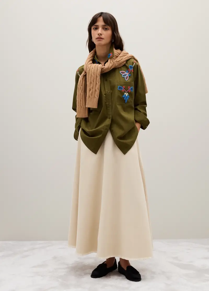 Gonna In Puro Cotone Beige, Donna, Beige miniatura 2