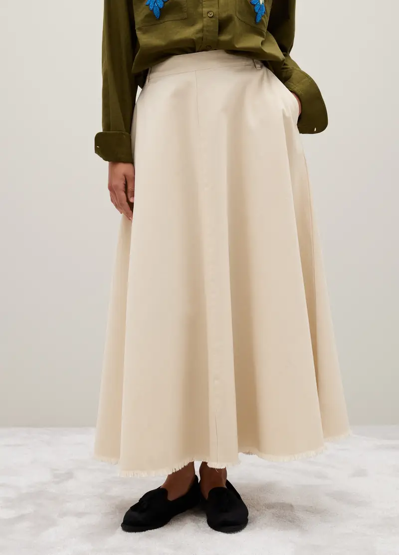 Gonna In Puro Cotone Beige, Donna, Beige miniatura 3