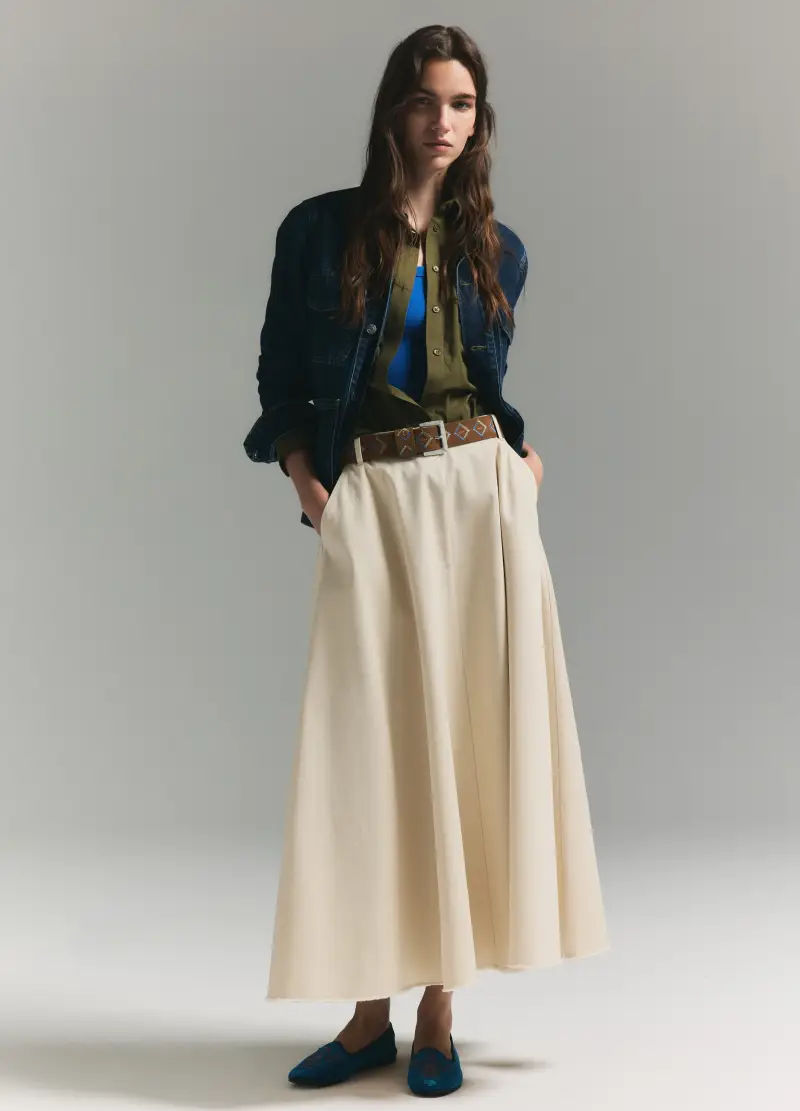 Gonna In Puro Cotone Beige, Donna, Beige