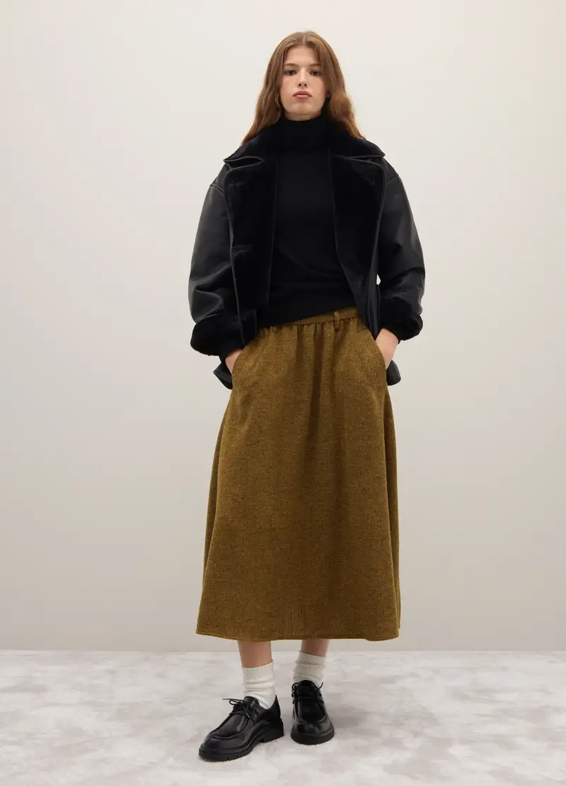 Gonna Lunga In Misto Lana Marrone Regular Fit, Donna, Multicolor miniatura 2