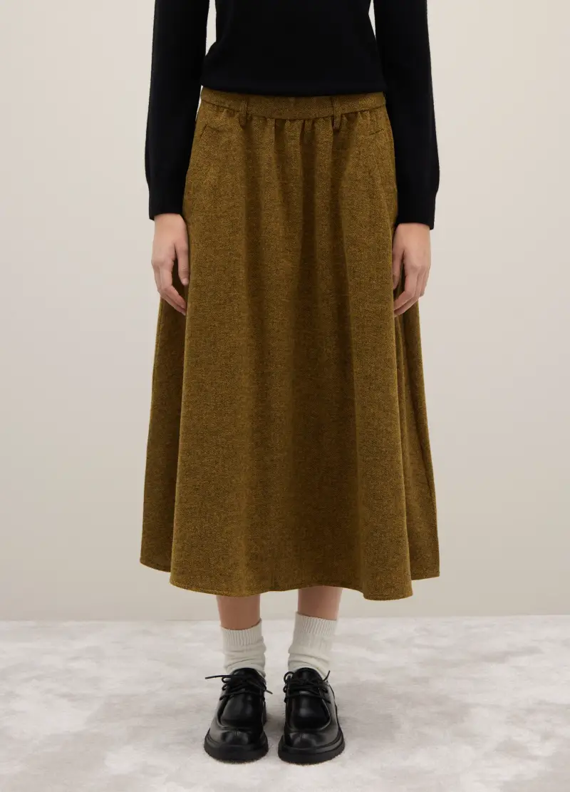 Gonna Lunga In Misto Lana Marrone Regular Fit, Donna, Multicolor miniatura 3