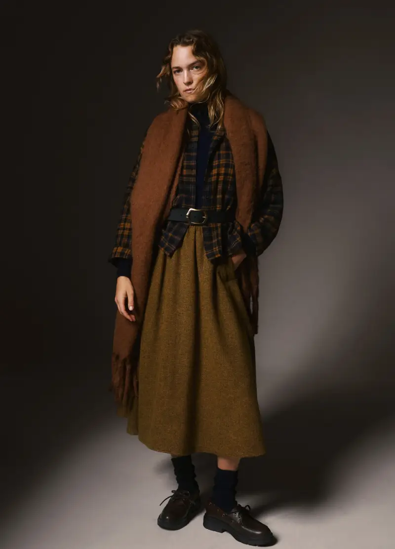 Gonna Lunga In Misto Lana Marrone Regular Fit, Donna, Multicolor