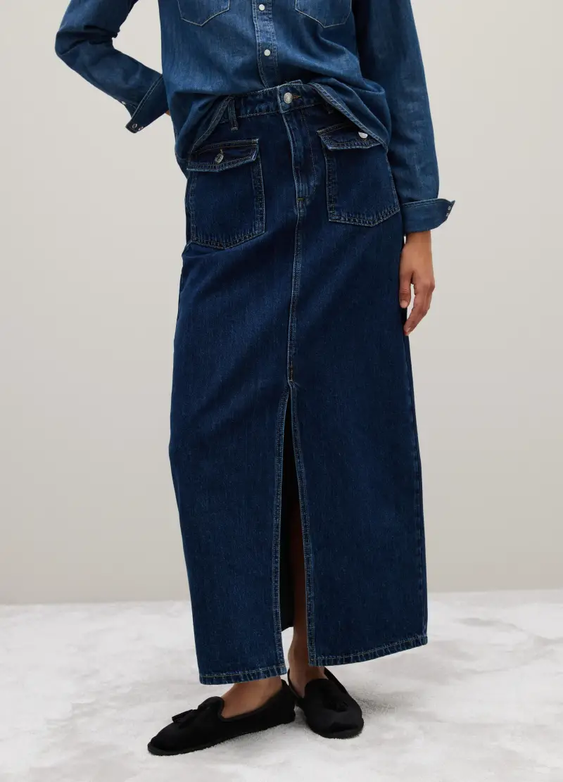 Gonna Lunga In Puro Cotone Blu Regular Fit, Donna, Blu miniatura 2